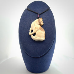 Hand Carved Bone Cat Pendant