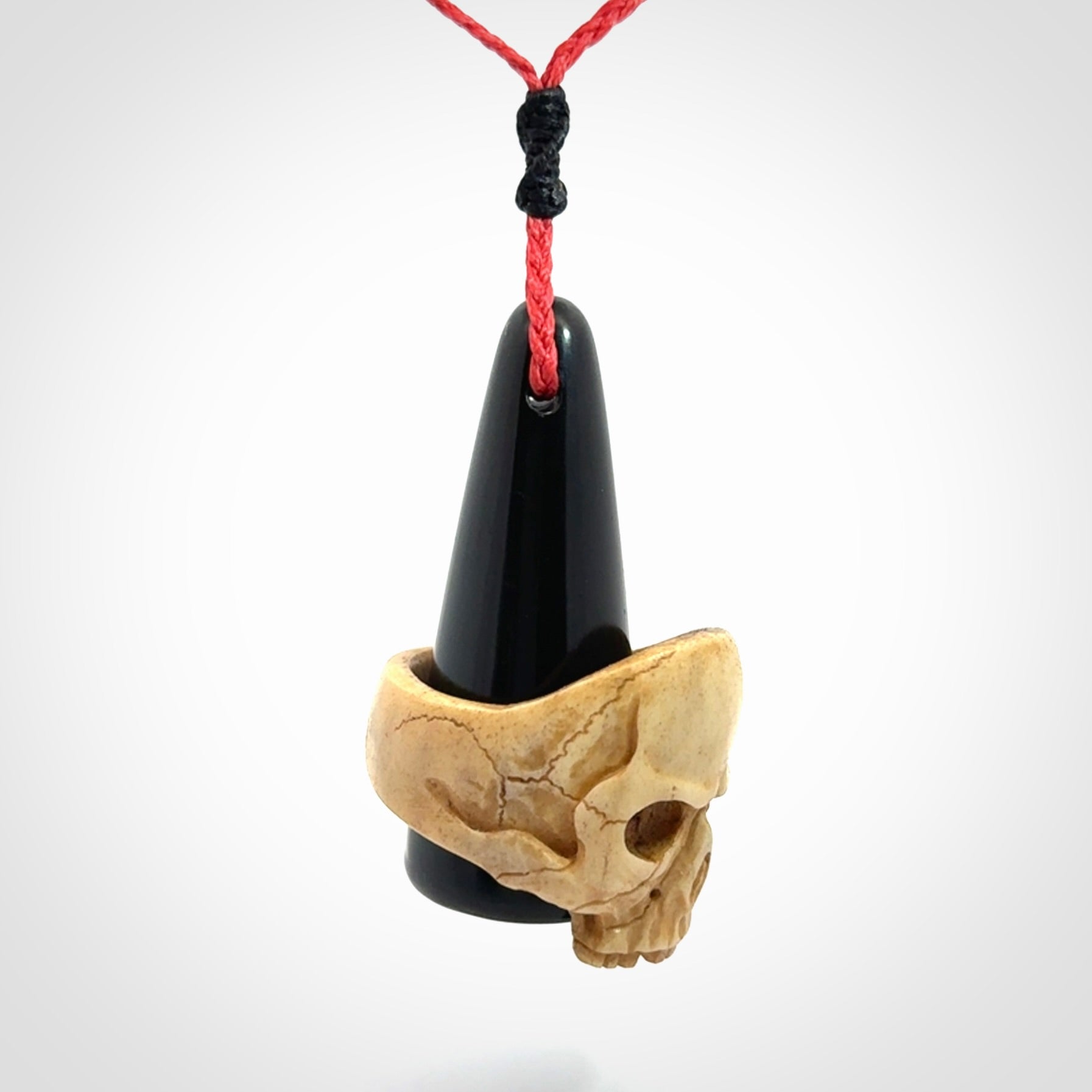 Hand carved black jade ring holder pendant