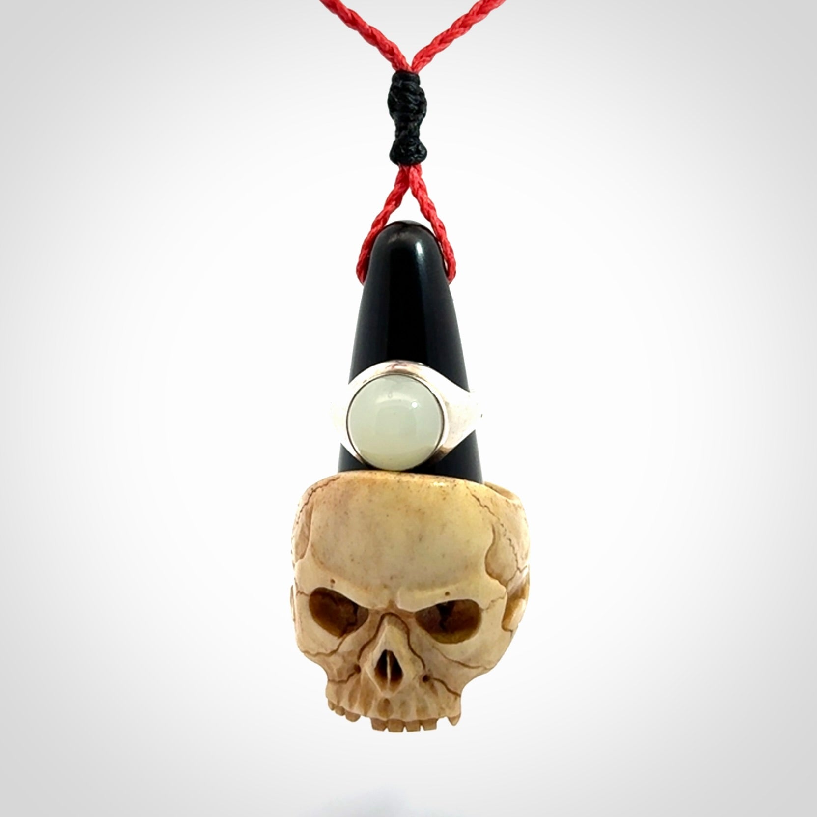 Hand carved black jade ring holder pendant