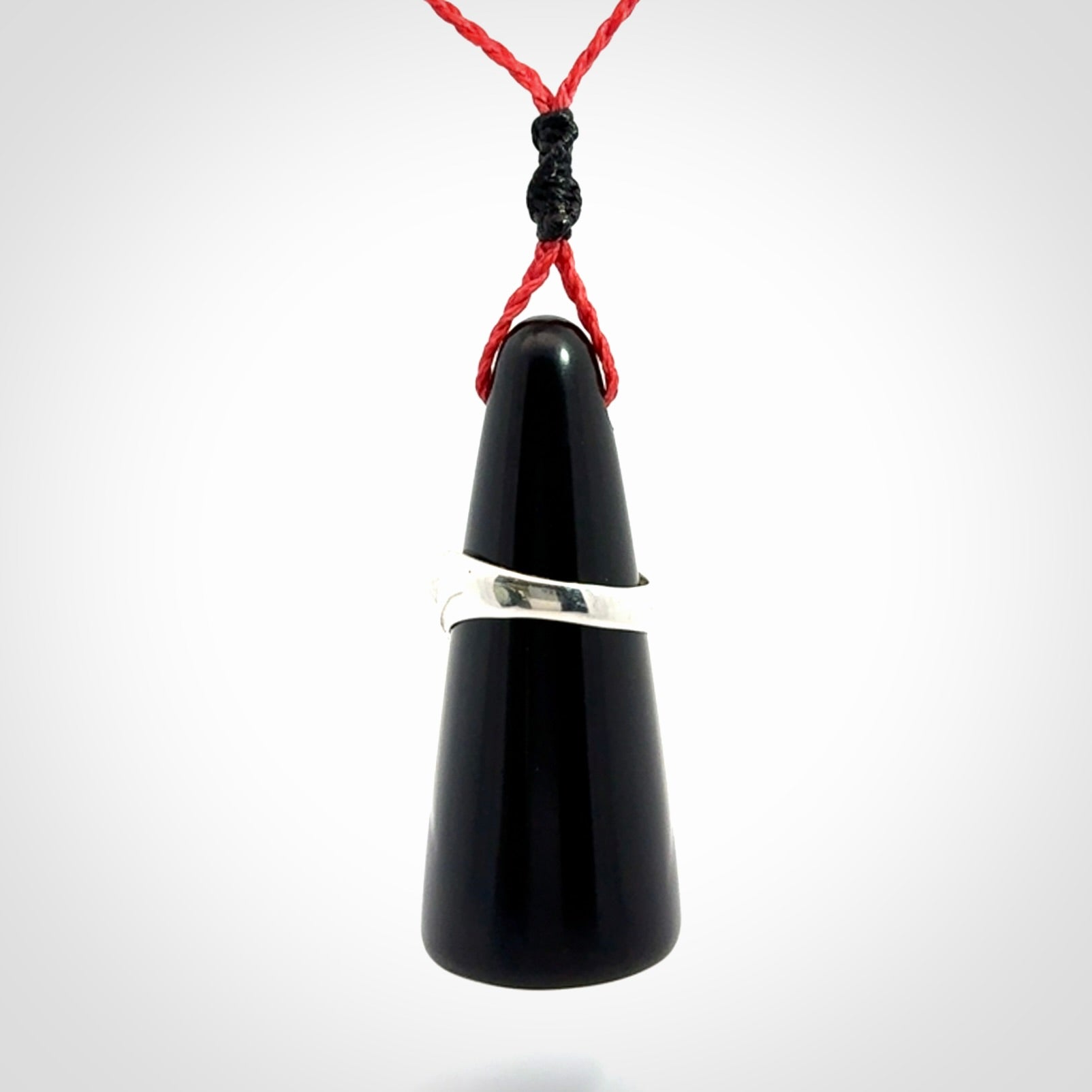 Hand carved black jade ring holder pendant