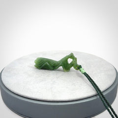 Hand carved Mantis pendant, hand made for us from British Columbian Jade.