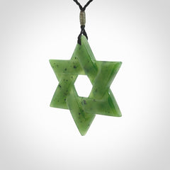 Star of David pendant hand carved from British Columbian Jade. Made by NZ Pacific and for sale worldwide. Postage is included in the price.