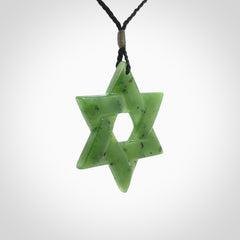Star of David pendant hand carved from British Columbian Jade. Made by NZ Pacific and for sale worldwide. Postage is included in the price.