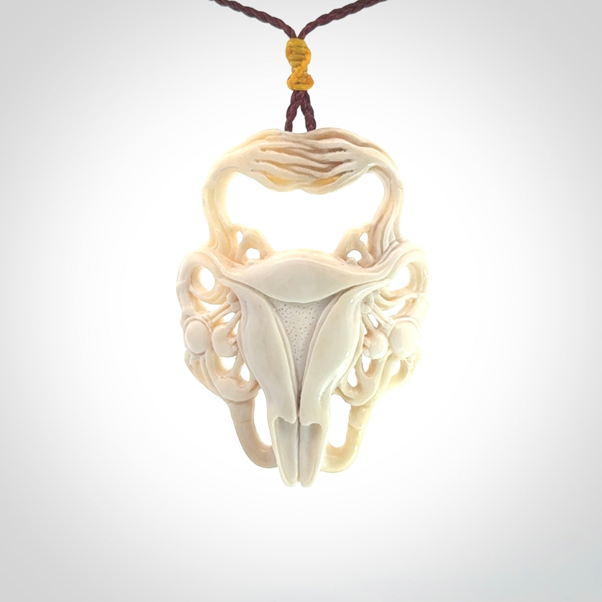 This is a hand carved contemporary bison bone skull pendant. This is a medium sized necklace and is a very unique, one only, pendant that is a piece for bison lovers.