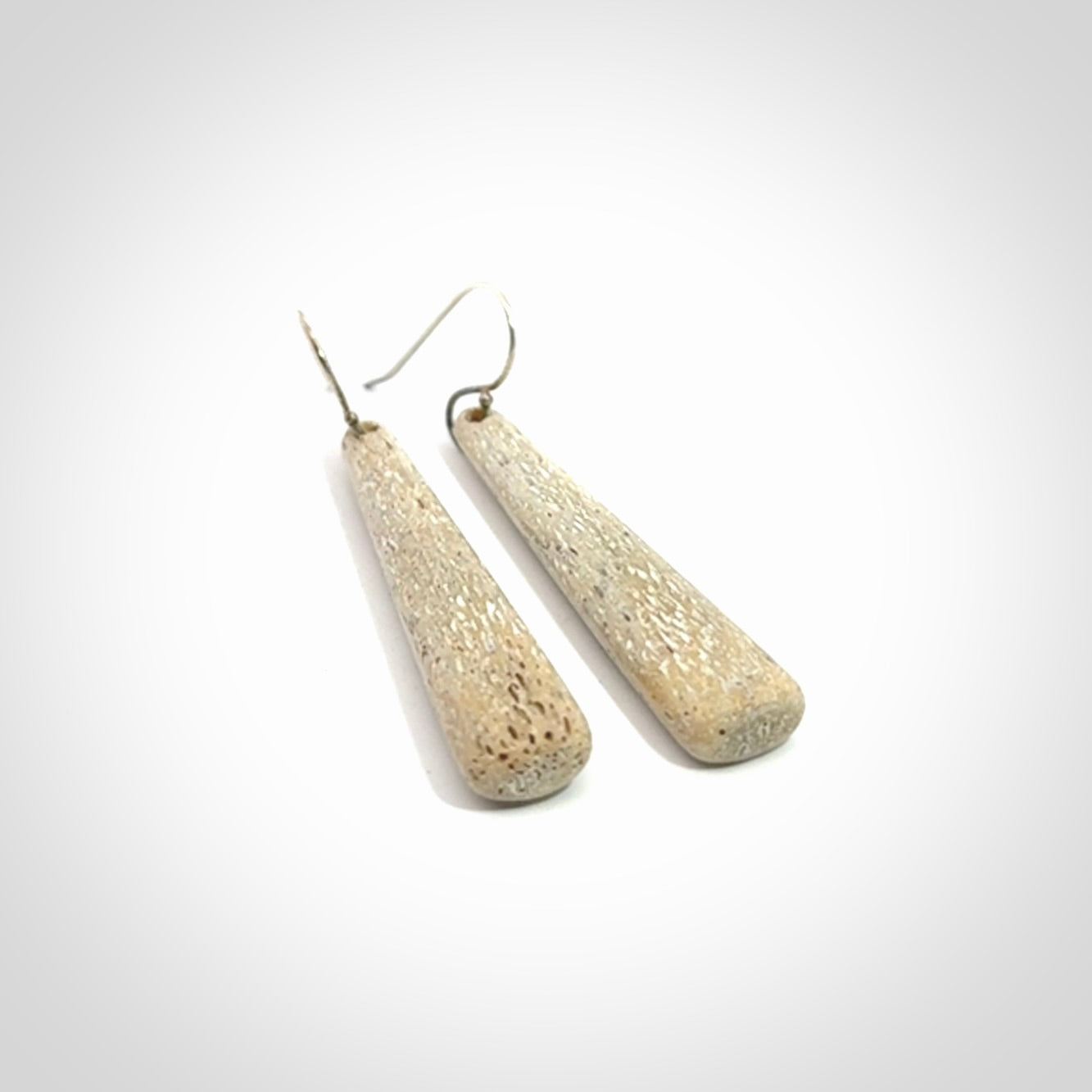 Hand carved large whalebone drop earrings hand made by Kristal Thompson. One only large whale bone drop earrings. Real whale bone art to wear. Free Shipping worldwide. One pair only, delivered in a kete pouch.