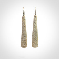 Hand carved large whalebone drop earrings hand made by Kristal Thompson. One only large whale bone drop earrings. Real whale bone art to wear. Free Shipping worldwide. One pair only, delivered in a kete pouch.
