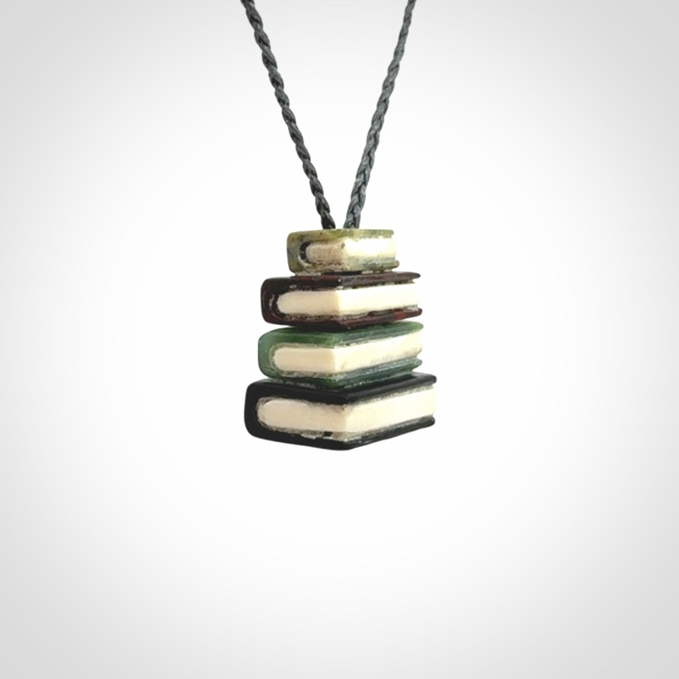 Book Lovers Unite! Jade, Jasper and Bone Book Stack Pendant
