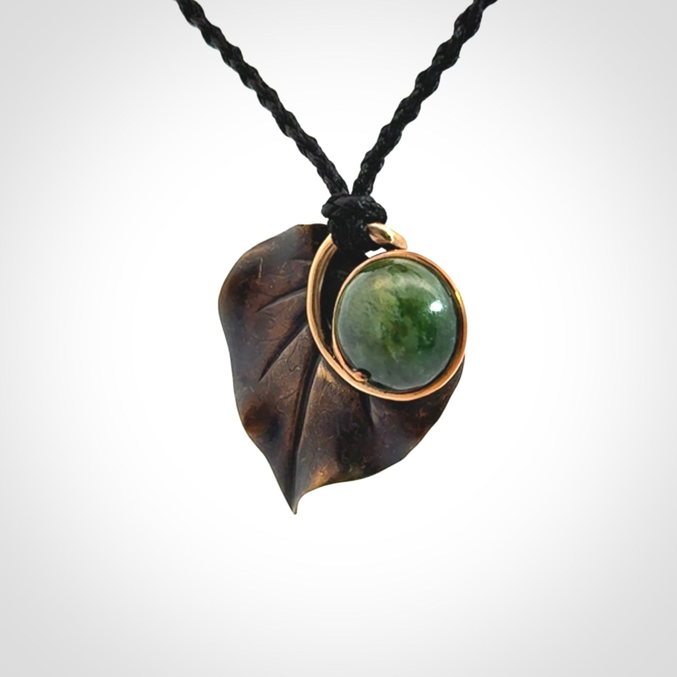 Bronze and New Zealand Jade kawakawa leaf pendant