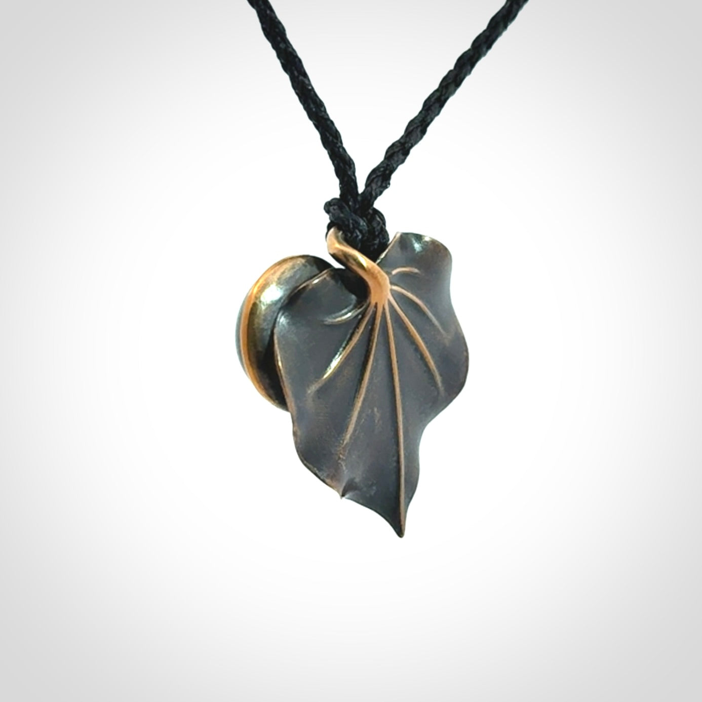 Bronze and New Zealand Jade kawakawa leaf pendant