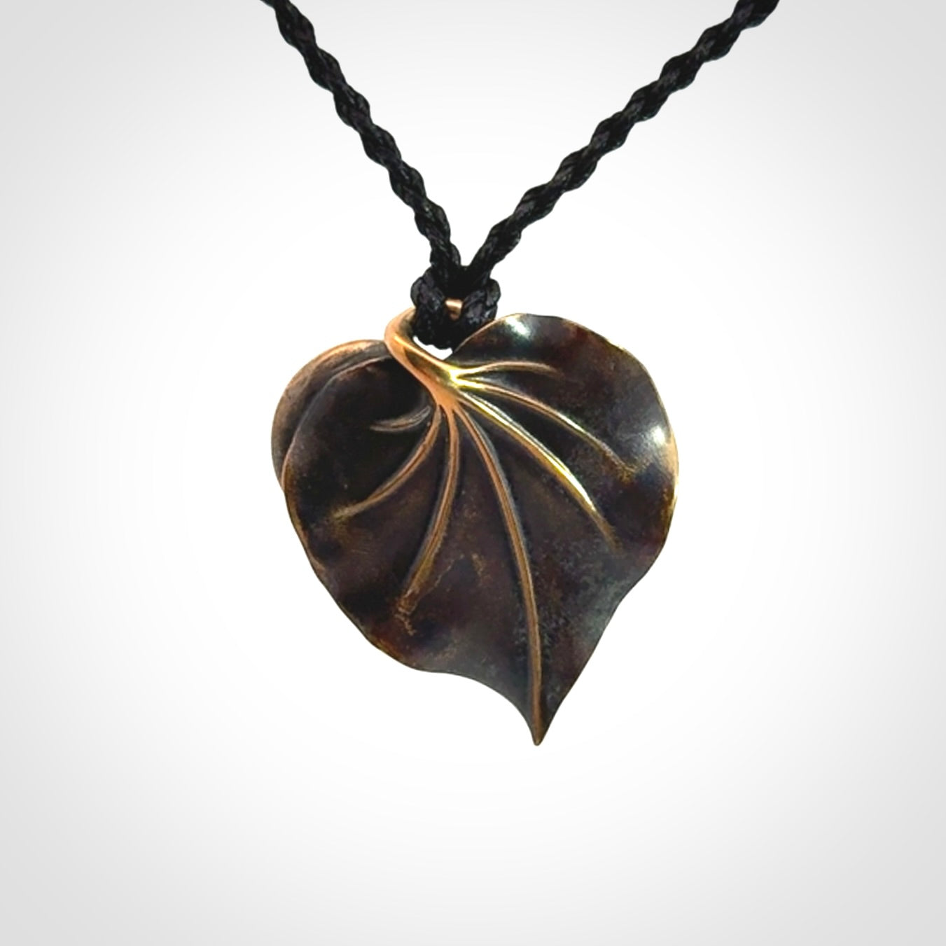 Bronze and New Zealand Jade kawakawa leaf pendant