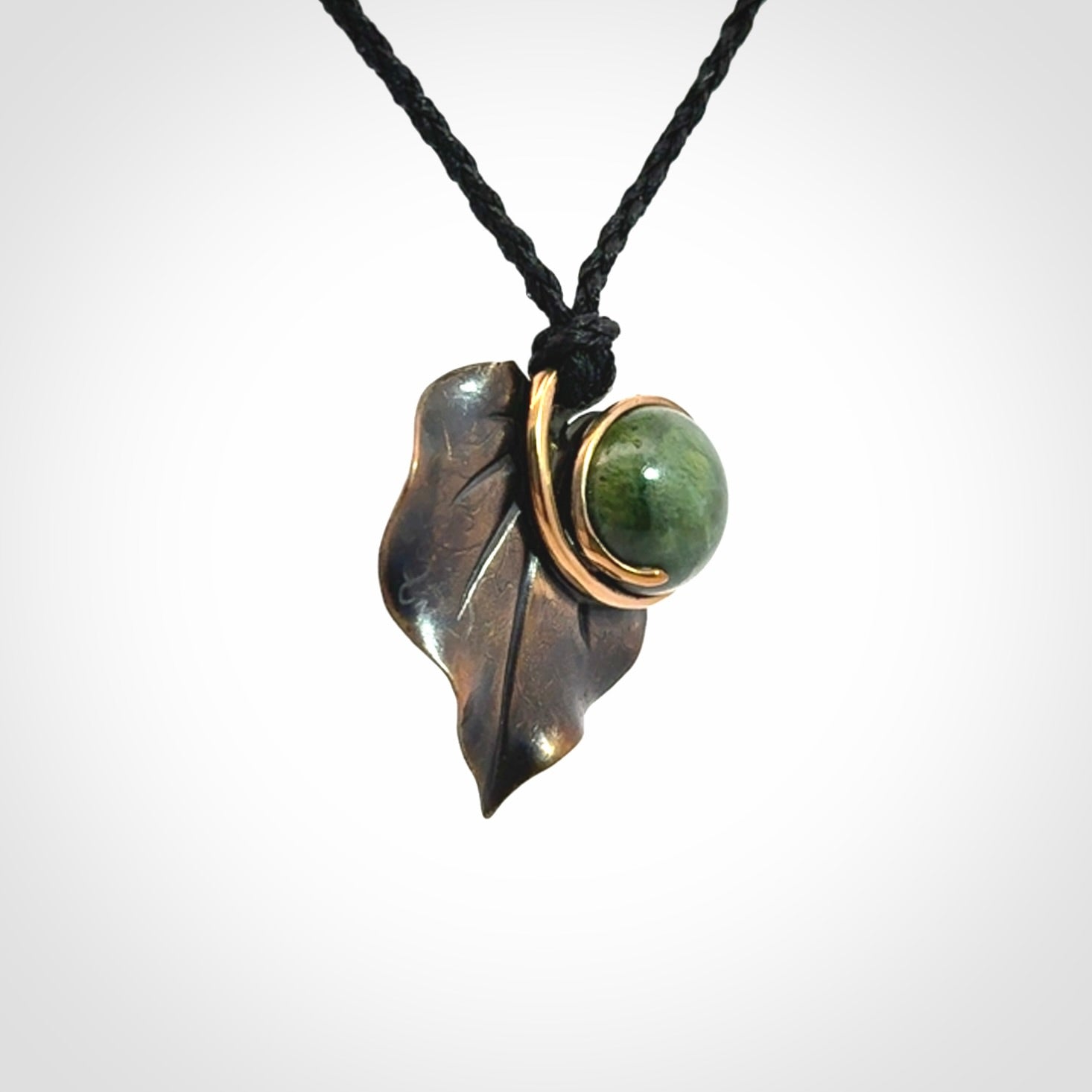 Bronze and New Zealand Jade kawakawa leaf pendant