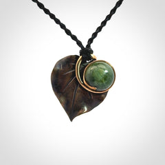 Bronze and New Zealand Jade kawakawa leaf pendant