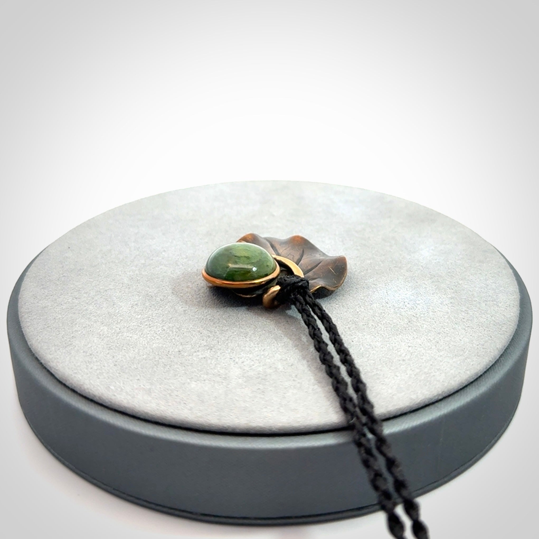 Bronze and New Zealand Jade kawakawa leaf pendant