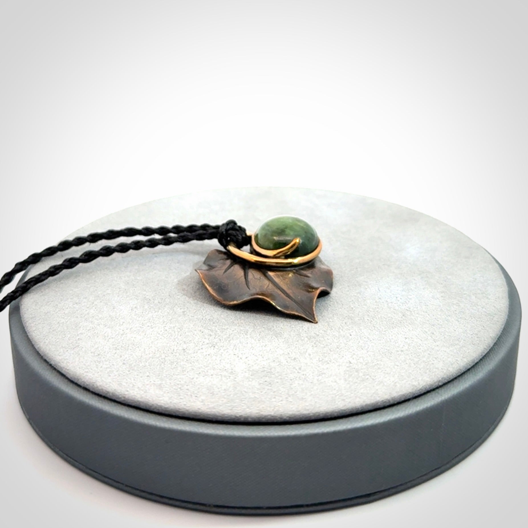 Bronze and New Zealand Jade kawakawa leaf pendant