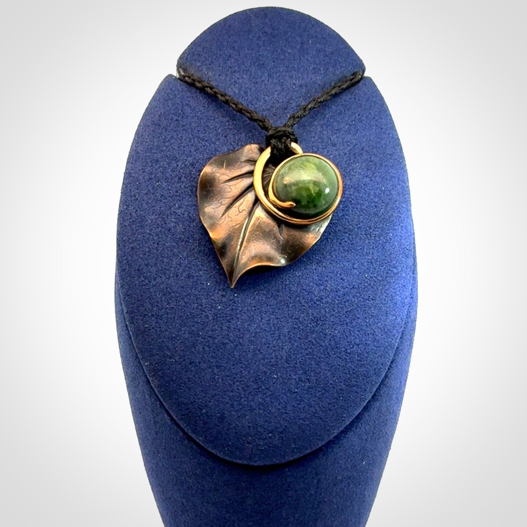 Bronze and New Zealand Jade kawakawa leaf pendant