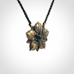 A Wonderful Bronze Manuka Pendant with New Zealand Jade insert