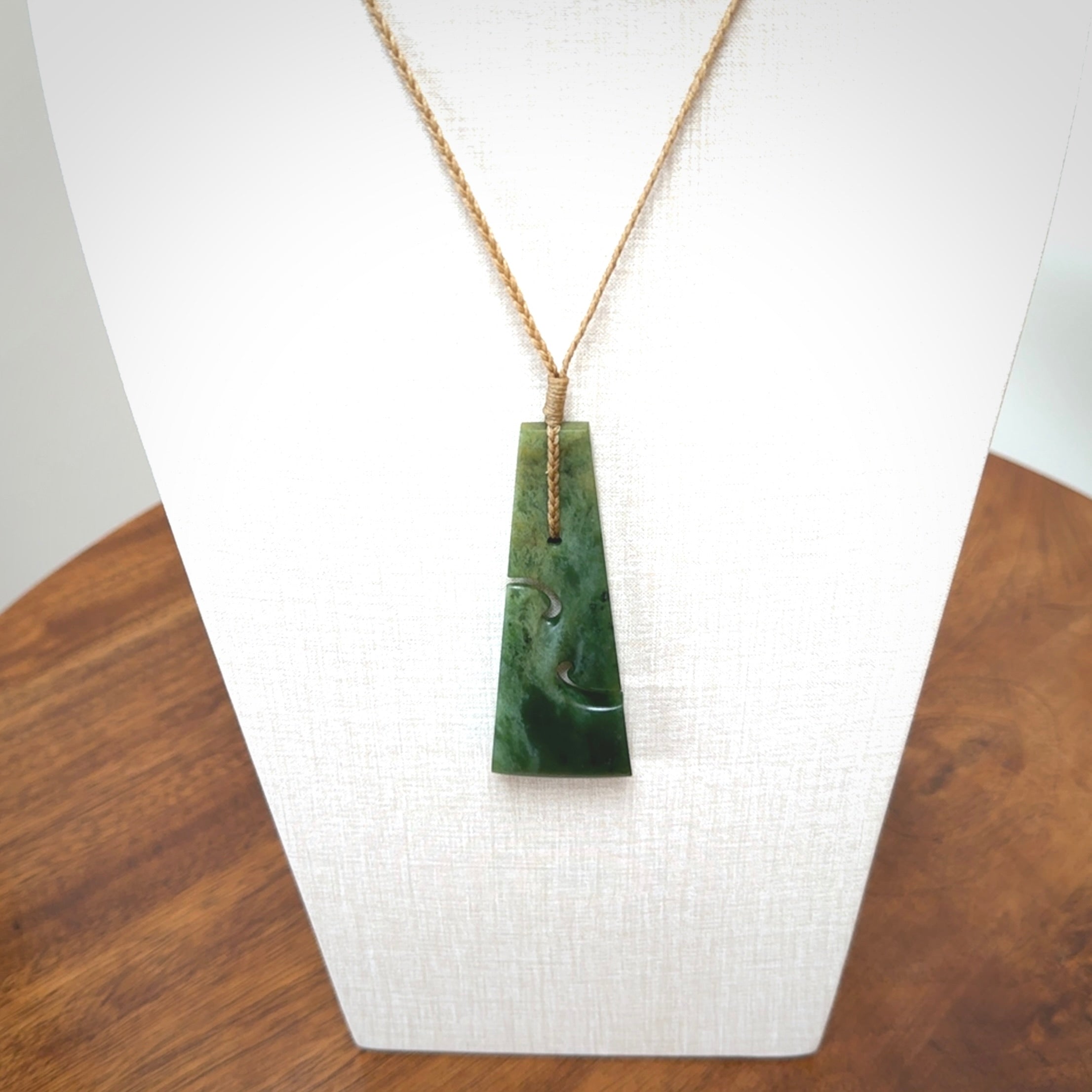 Hand made New Zealand jade toki with double koru pendant. Hand carved in New Zealand by Kerry Thompson. 