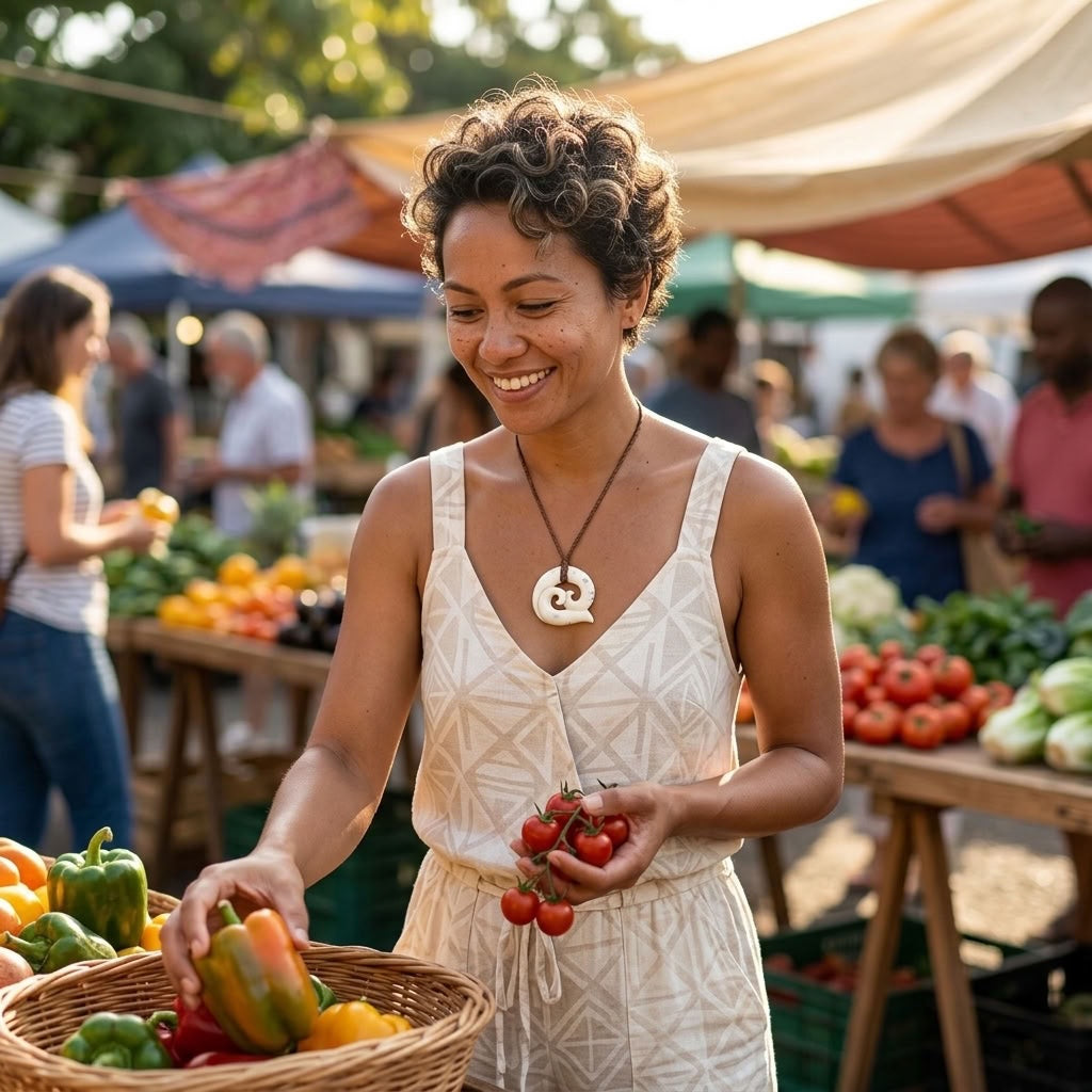 Woman wearing bone pendant