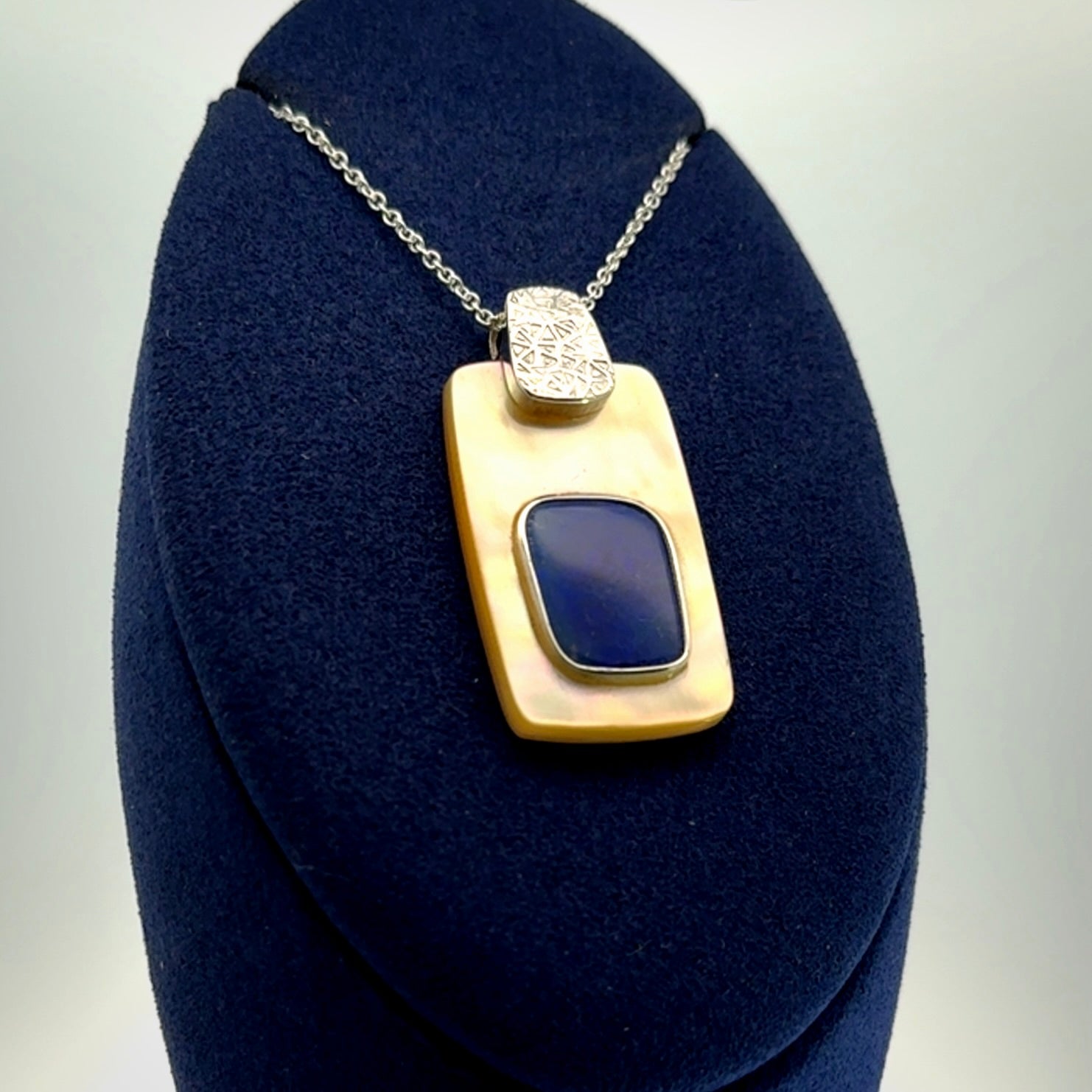 Mother of Pearl with Opal and Sterling Silver pendant