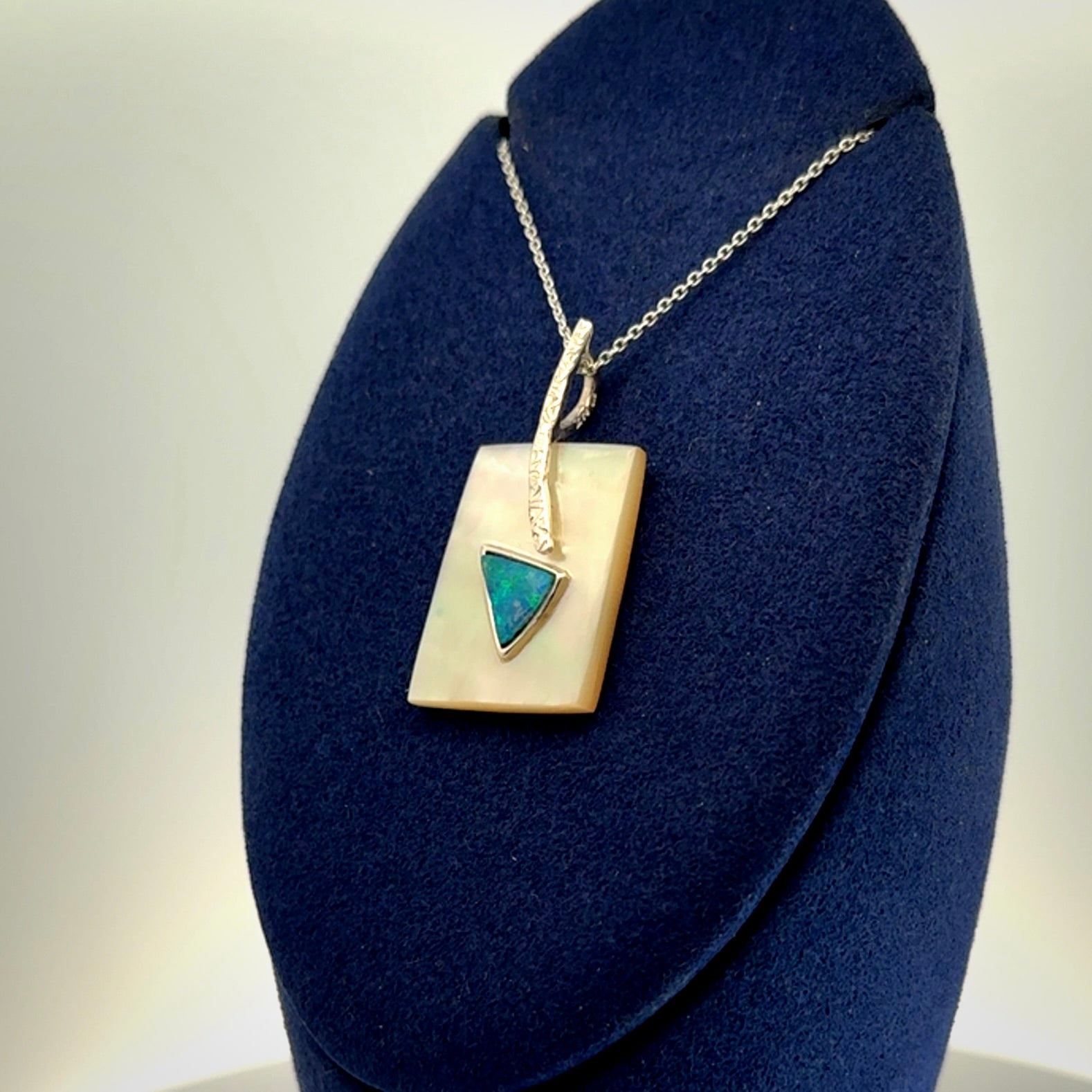 Mother of Pearl with Opal and Sterling Silver pendant