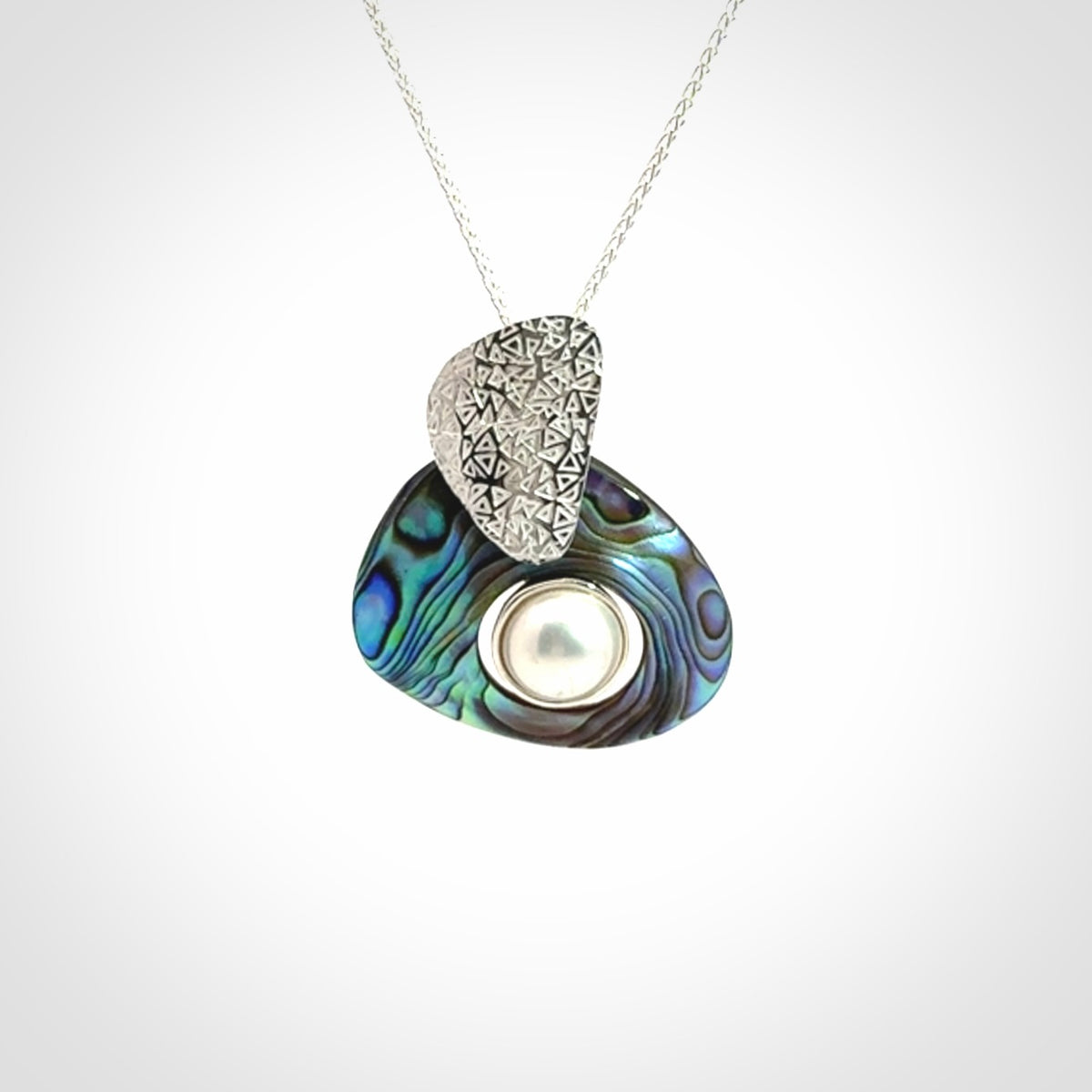 Paua Shell and Japanese White Pearl pendant with Sterling Silver