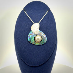 Paua Shell and Japanese White Pearl pendant with Sterling Silver