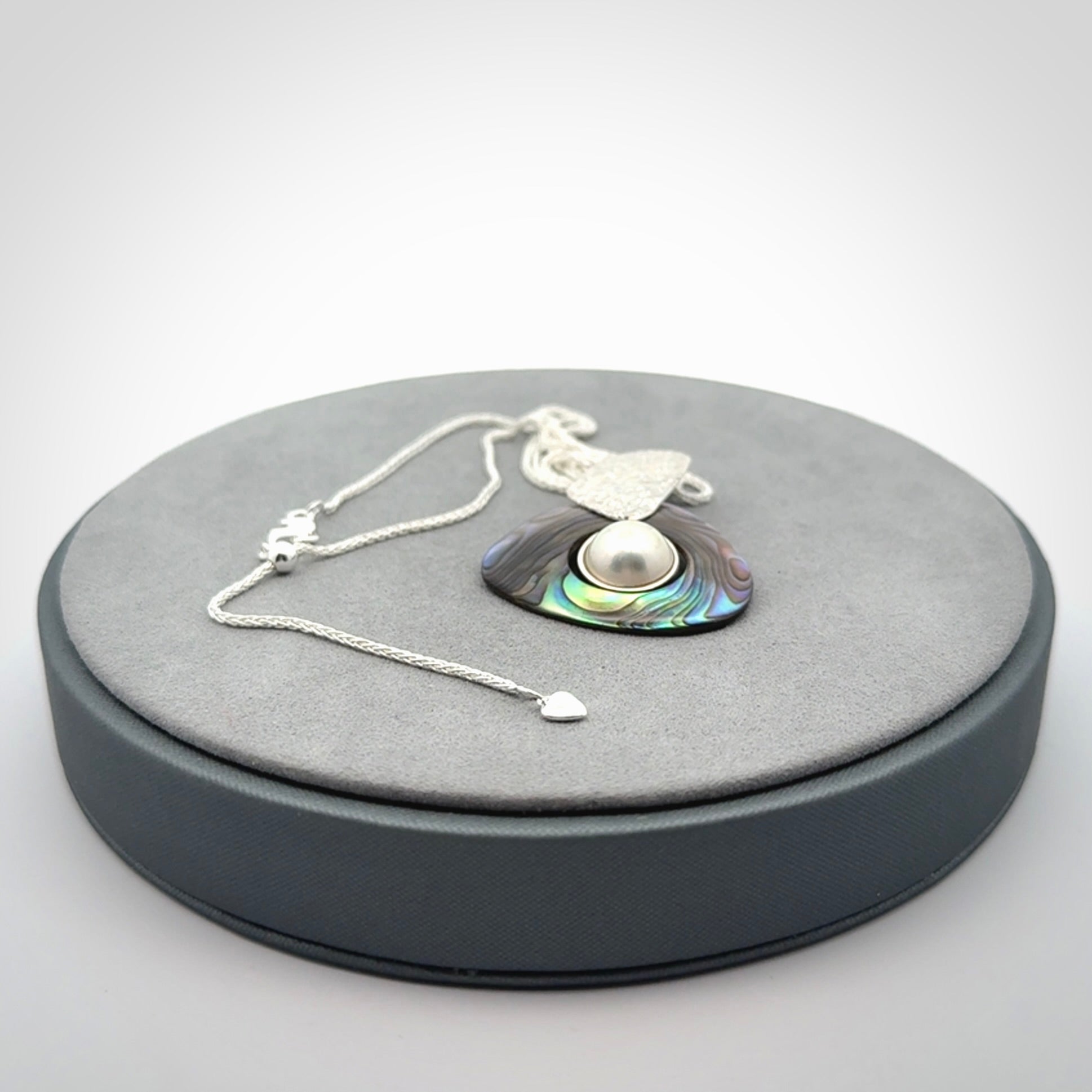 Paua Shell and Japanese White Pearl pendant with Sterling Silver