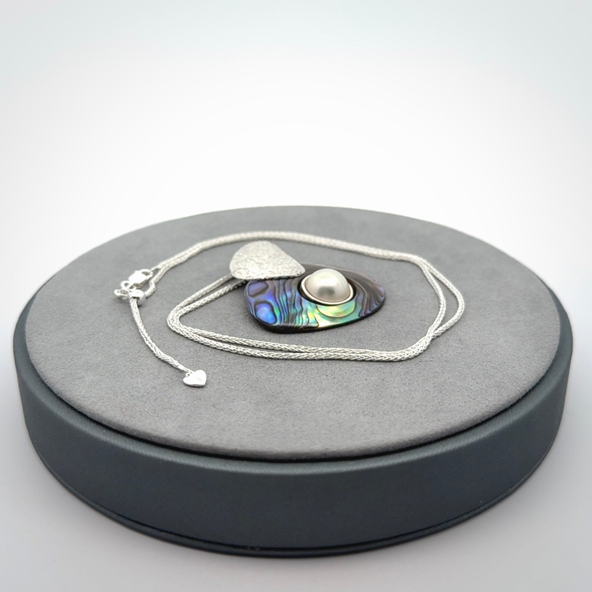 Paua Shell and Japanese White Pearl pendant with Sterling Silver