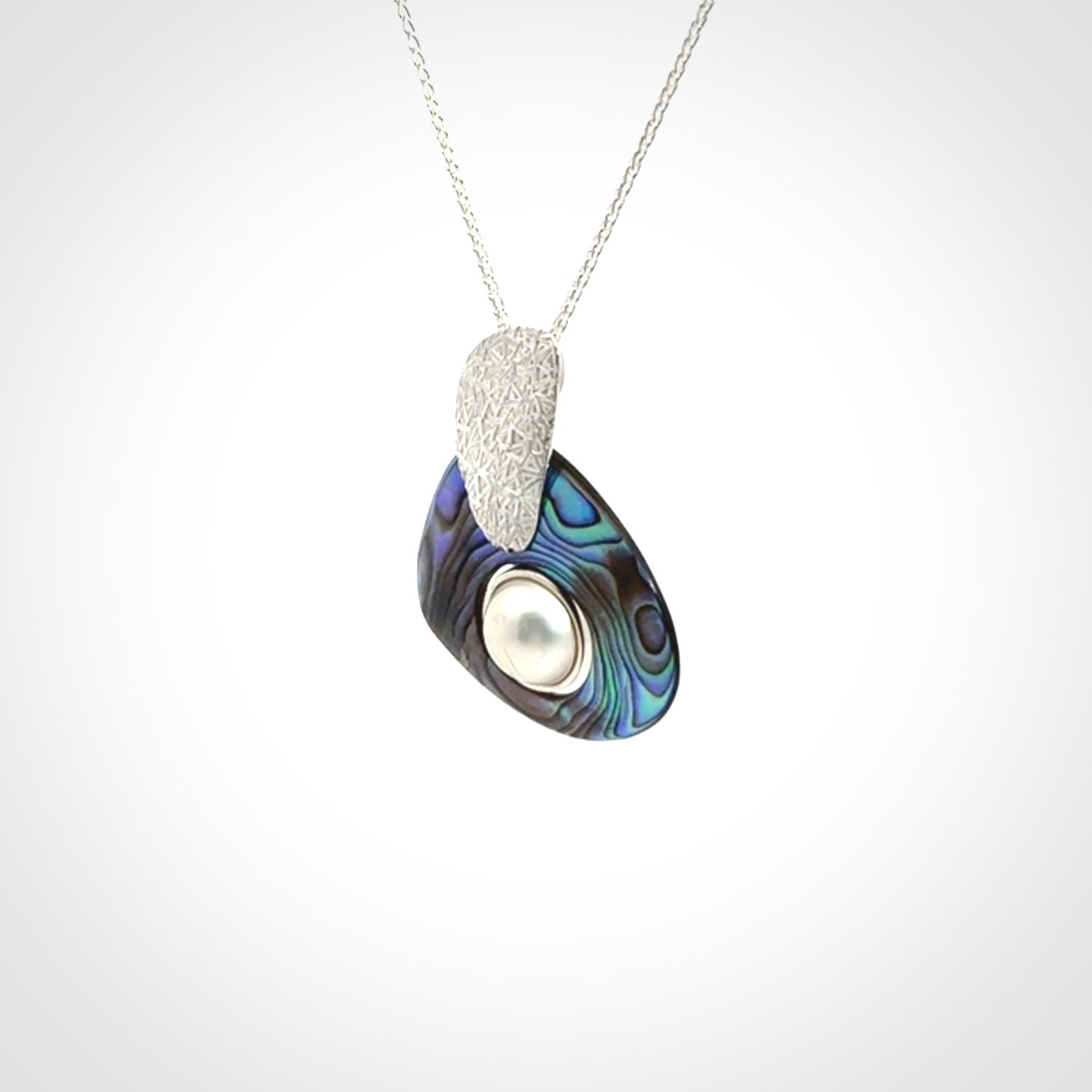 Paua Shell and Japanese White Pearl pendant with Sterling Silver