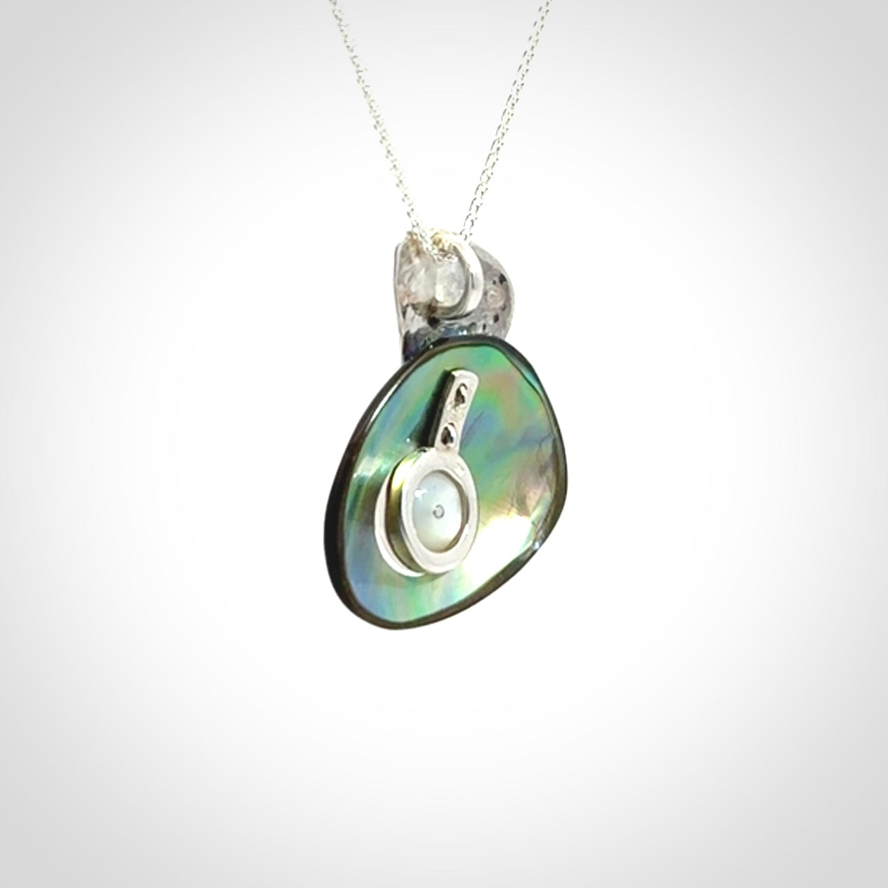Paua Shell and Japanese White Pearl pendant with Sterling Silver