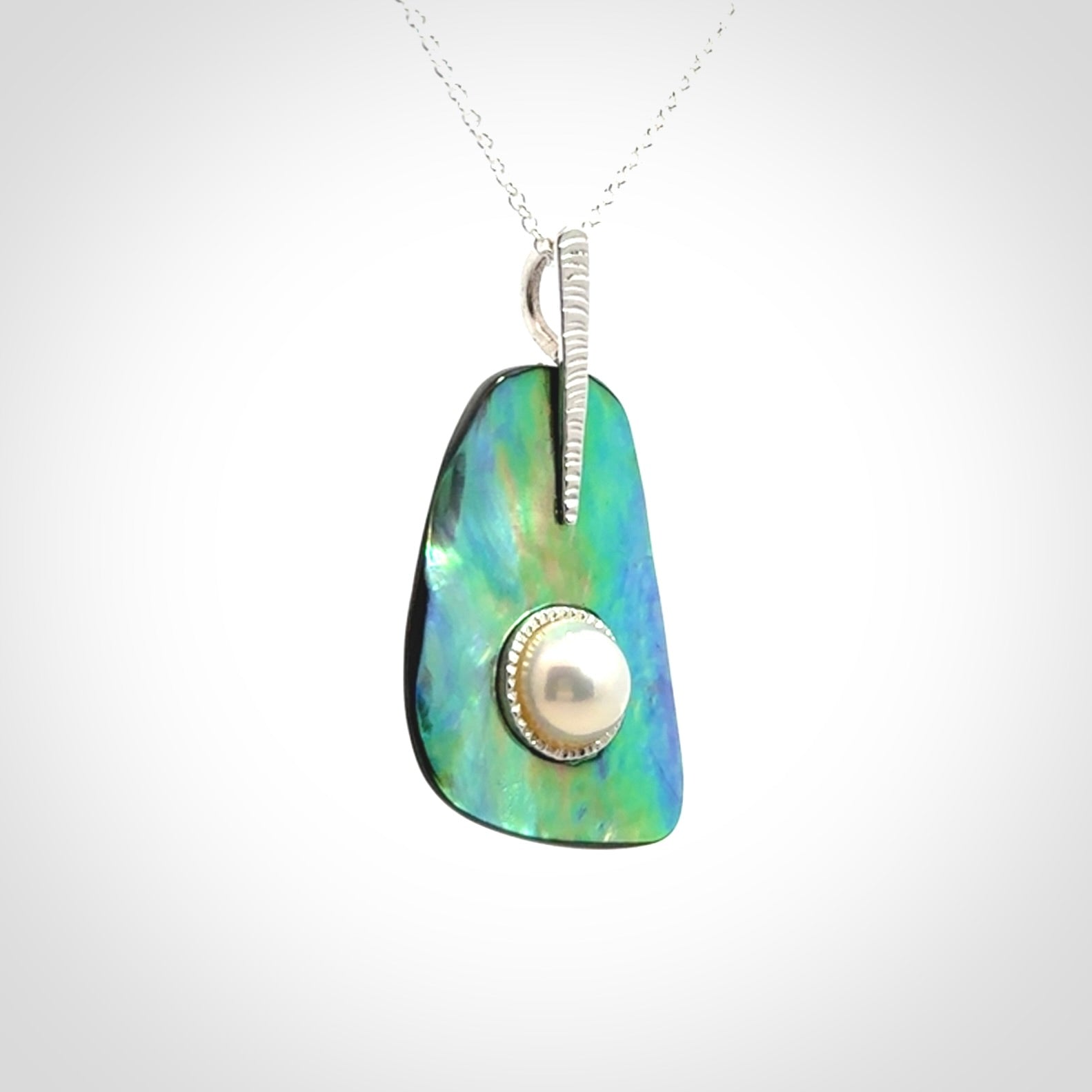 Hand crafted Paua Shell with Japanese White Mabe Pearl and Sterling Silver Pendant