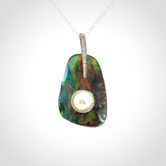 Hand crafted Paua Shell with Japanese White Mabe Pearl and Sterling Silver Pendant