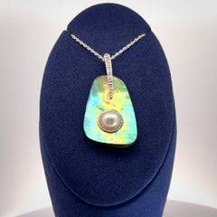 Hand crafted Paua Shell with Japanese White Mabe Pearl and Sterling Silver Pendant