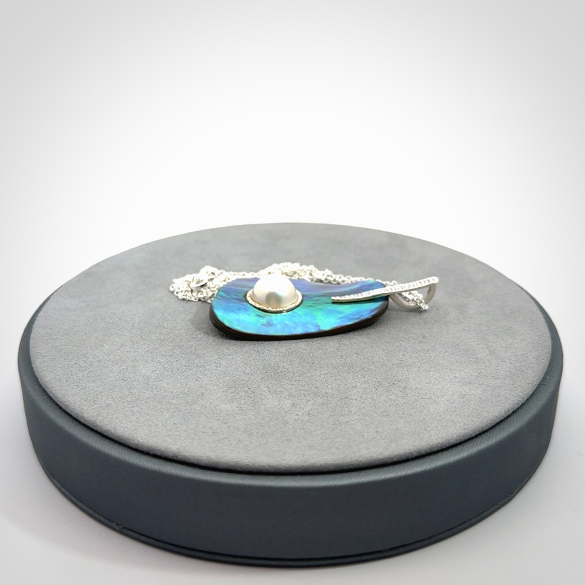 Hand crafted Paua Shell with Japanese White Mabe Pearl and Sterling Silver Pendant