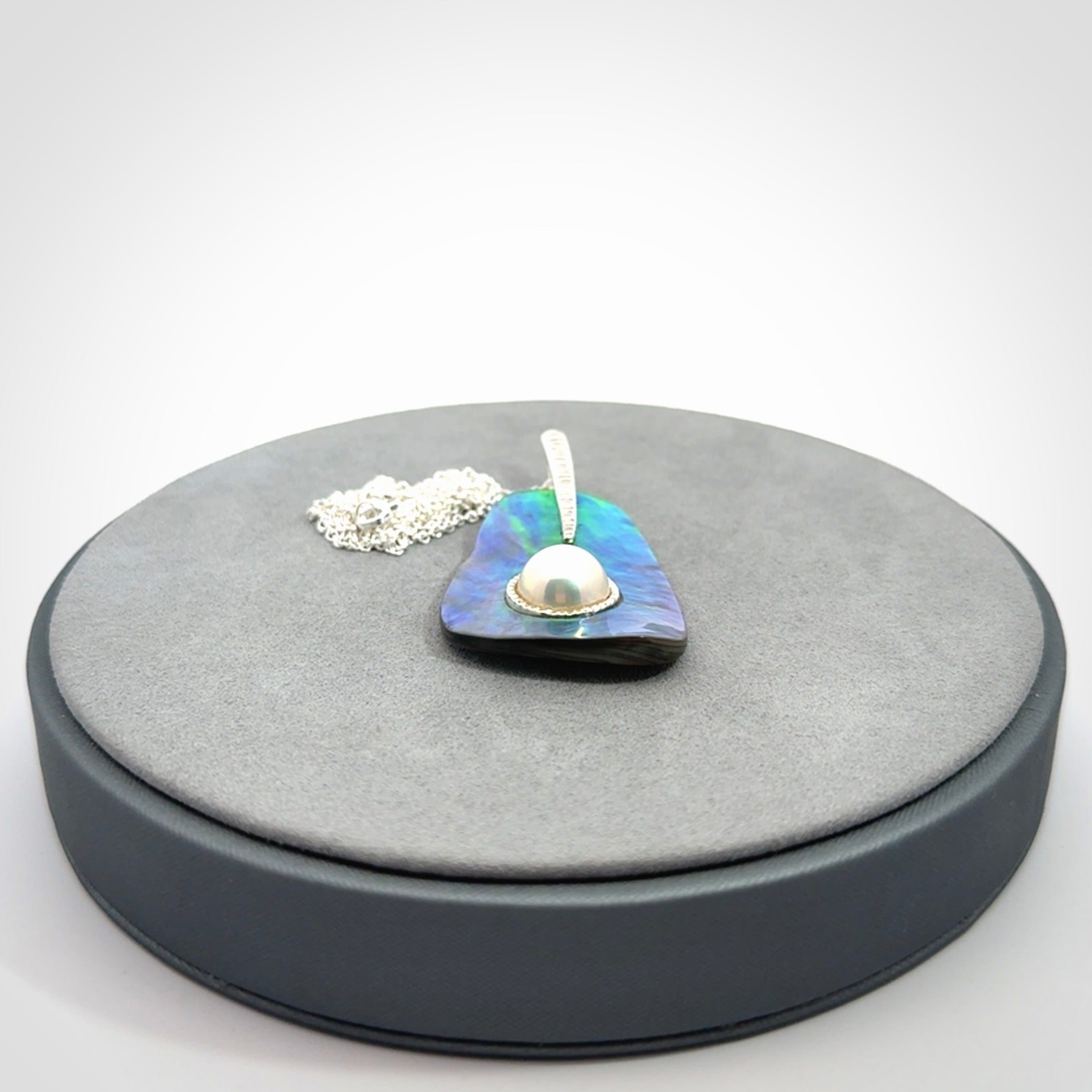 Hand crafted Paua Shell with Japanese White Mabe Pearl and Sterling Silver Pendant