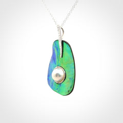 Hand crafted Paua Shell with Japanese White Mabe Pearl and Sterling Silver Pendant