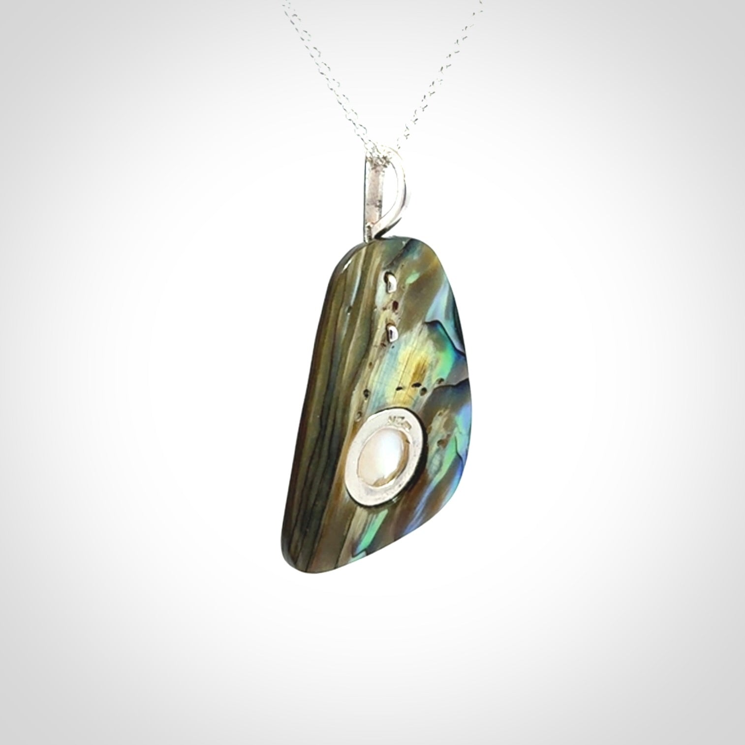 Hand crafted Paua Shell with Japanese White Mabe Pearl and Sterling Silver Pendant