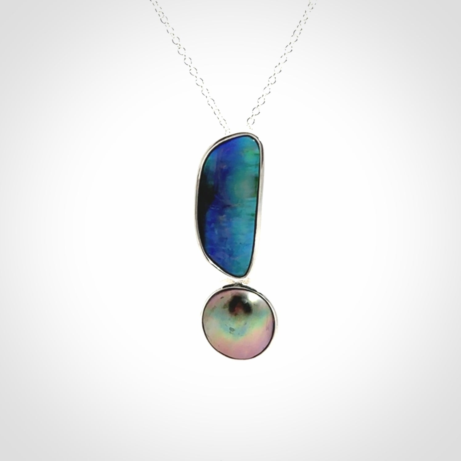 Paual Shell, Tahitian Black Mabe Pearl and Sterling Silver Drop Pendant