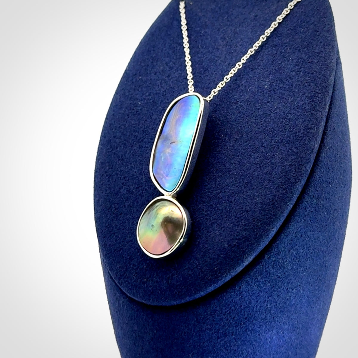 Paual Shell, Tahitian Black Mabe Pearl and Sterling Silver Drop Pendant