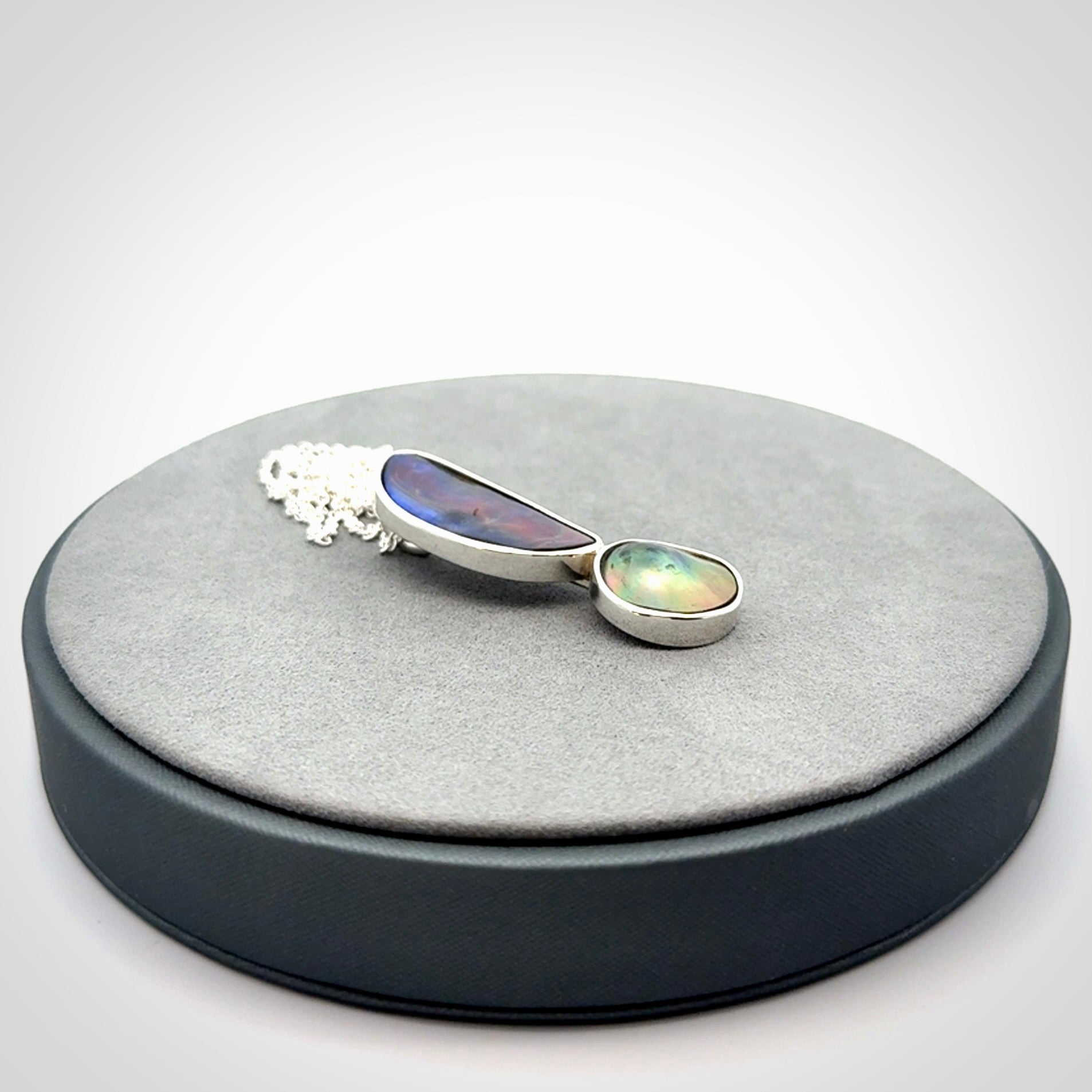 Paual Shell, Tahitian Black Mabe Pearl and Sterling Silver Drop Pendant