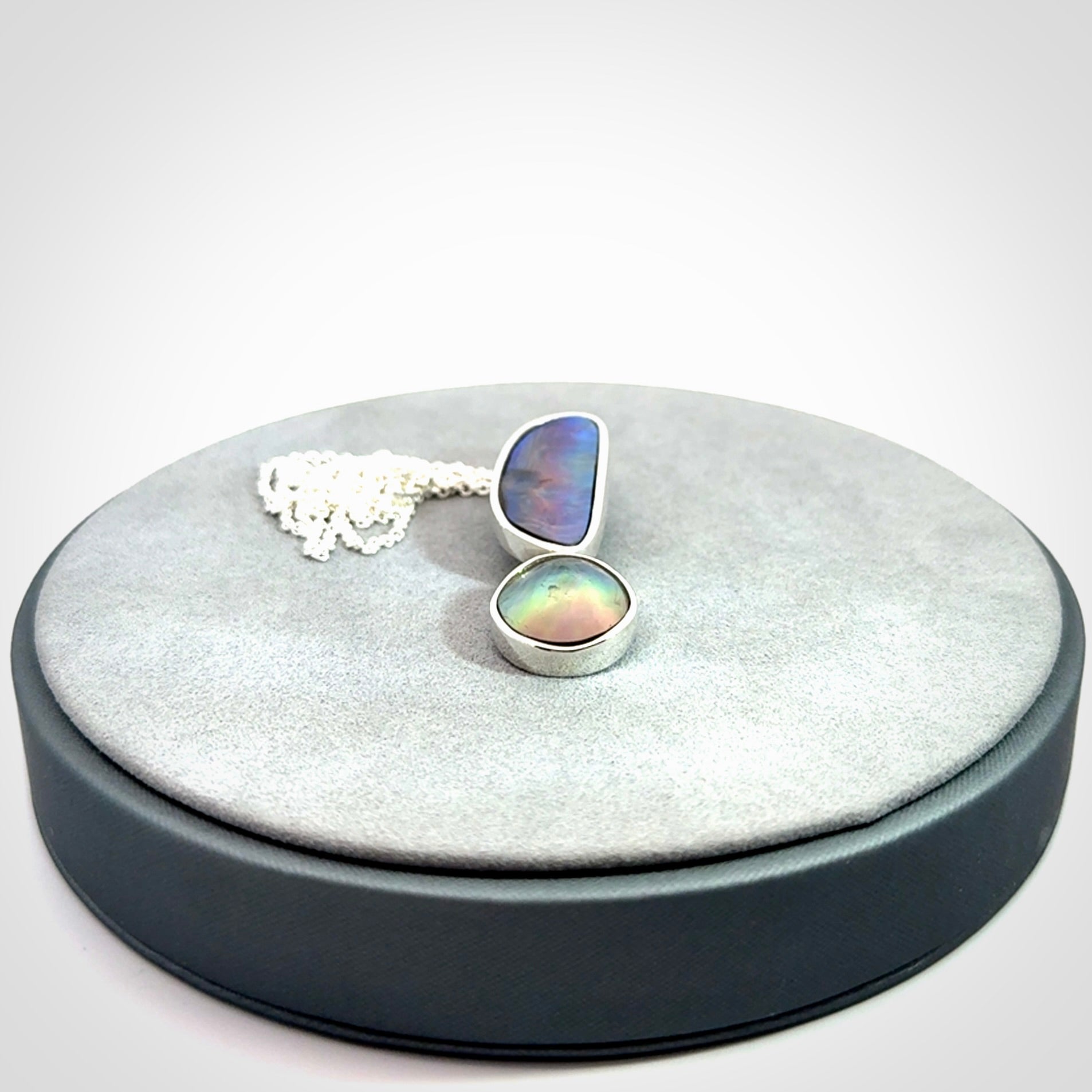 Paual Shell, Tahitian Black Mabe Pearl and Sterling Silver Drop Pendant