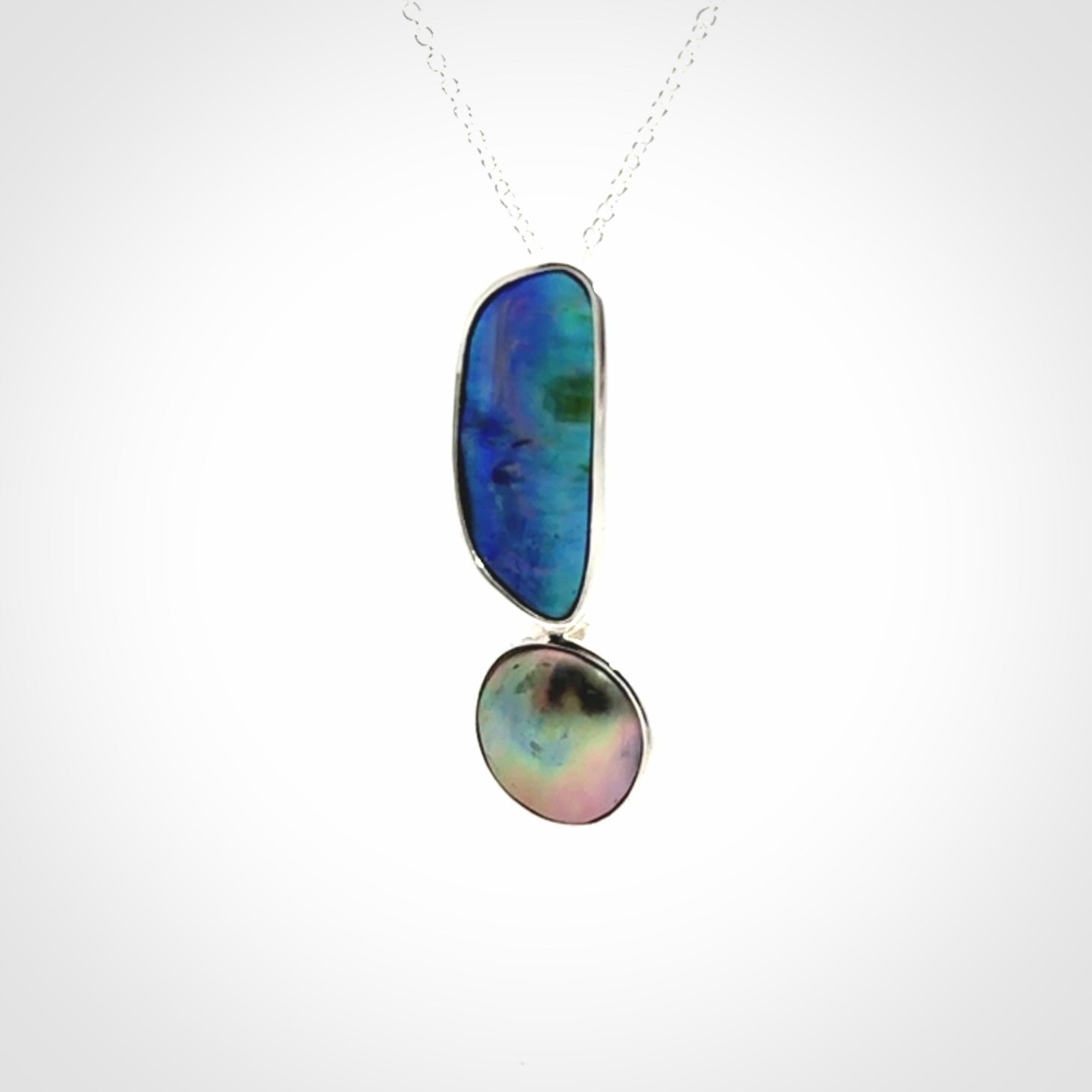 Paual Shell, Tahitian Black Mabe Pearl and Sterling Silver Drop Pendant