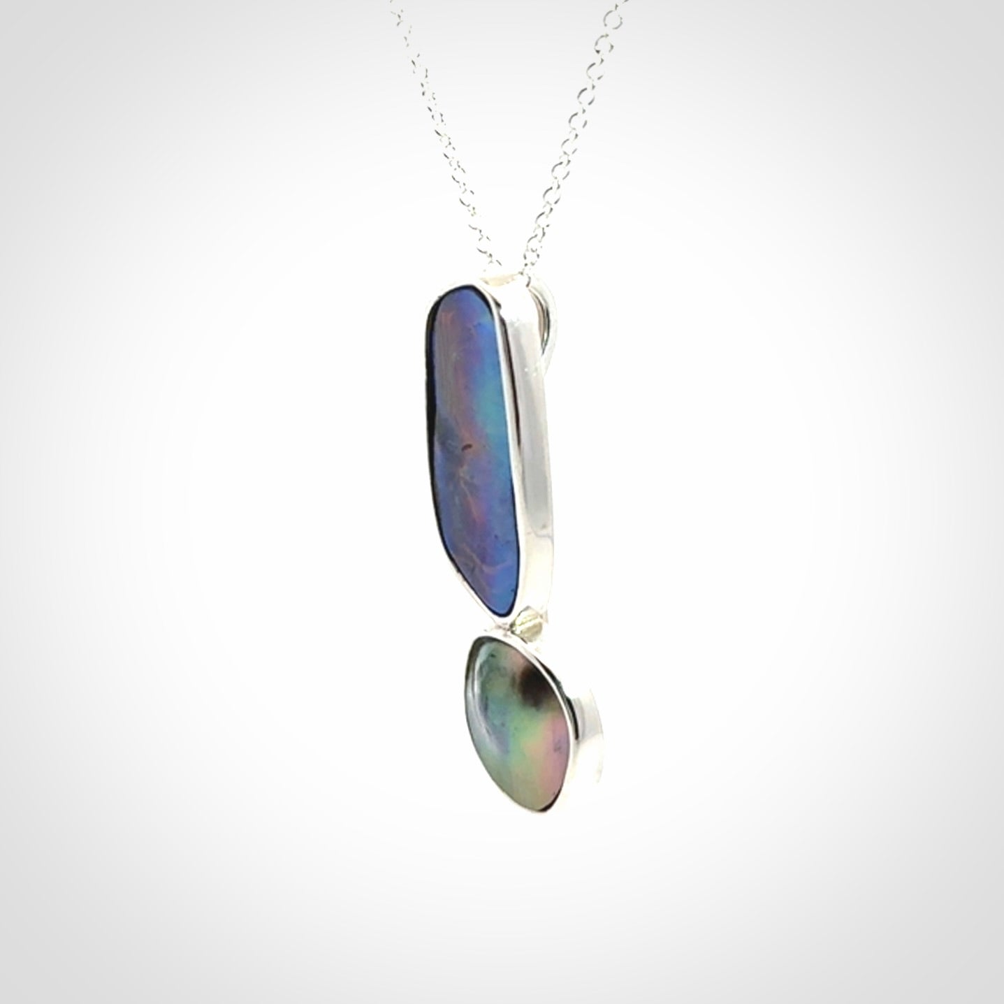 Paual Shell, Tahitian Black Mabe Pearl and Sterling Silver Drop Pendant