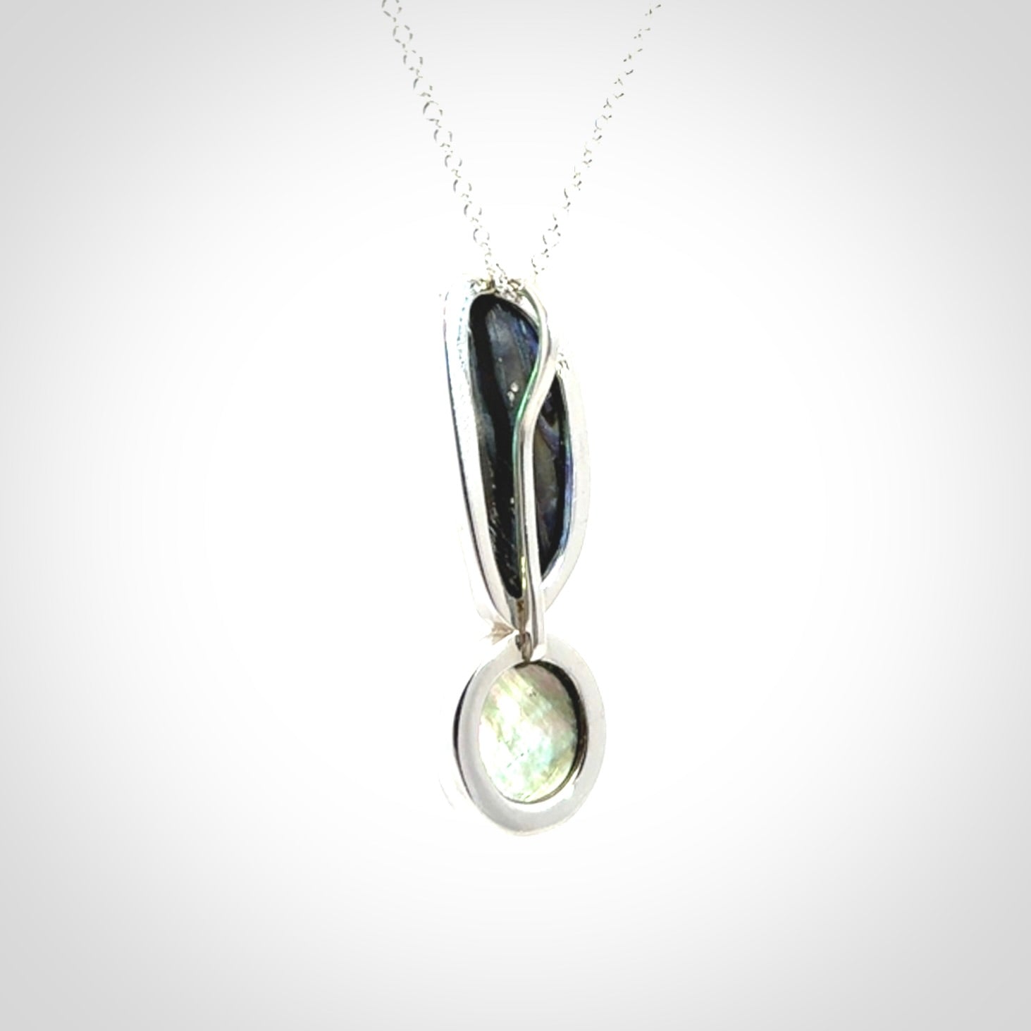 Paual Shell, Tahitian Black Mabe Pearl and Sterling Silver Drop Pendant