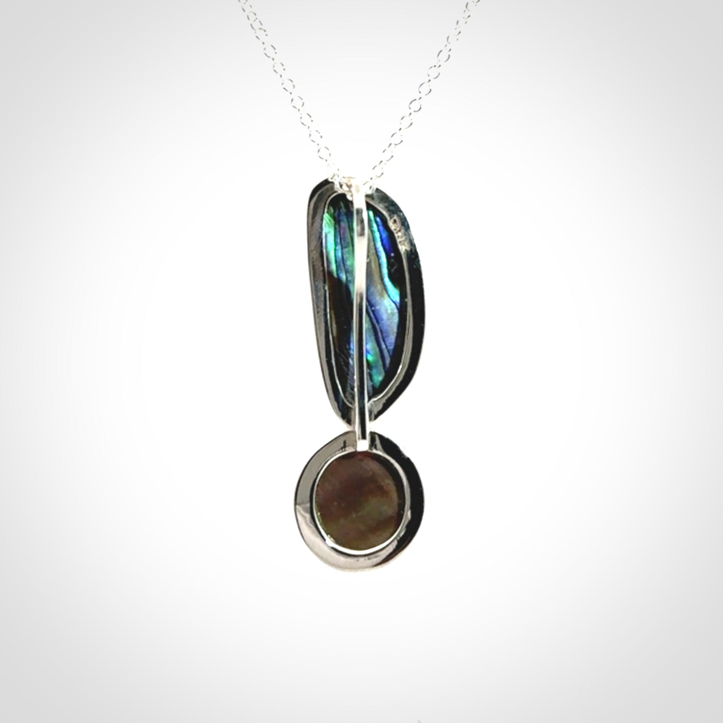 Paual Shell, Tahitian Black Mabe Pearl and Sterling Silver Drop Pendant