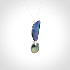 Paual Shell, Tahitian Black Mabe Pearl and Sterling Silver Drop Pendant