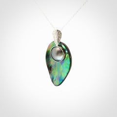 Hand Crafted Pāua Shell, Black Mabe Pearl and Sterling Silver pendant