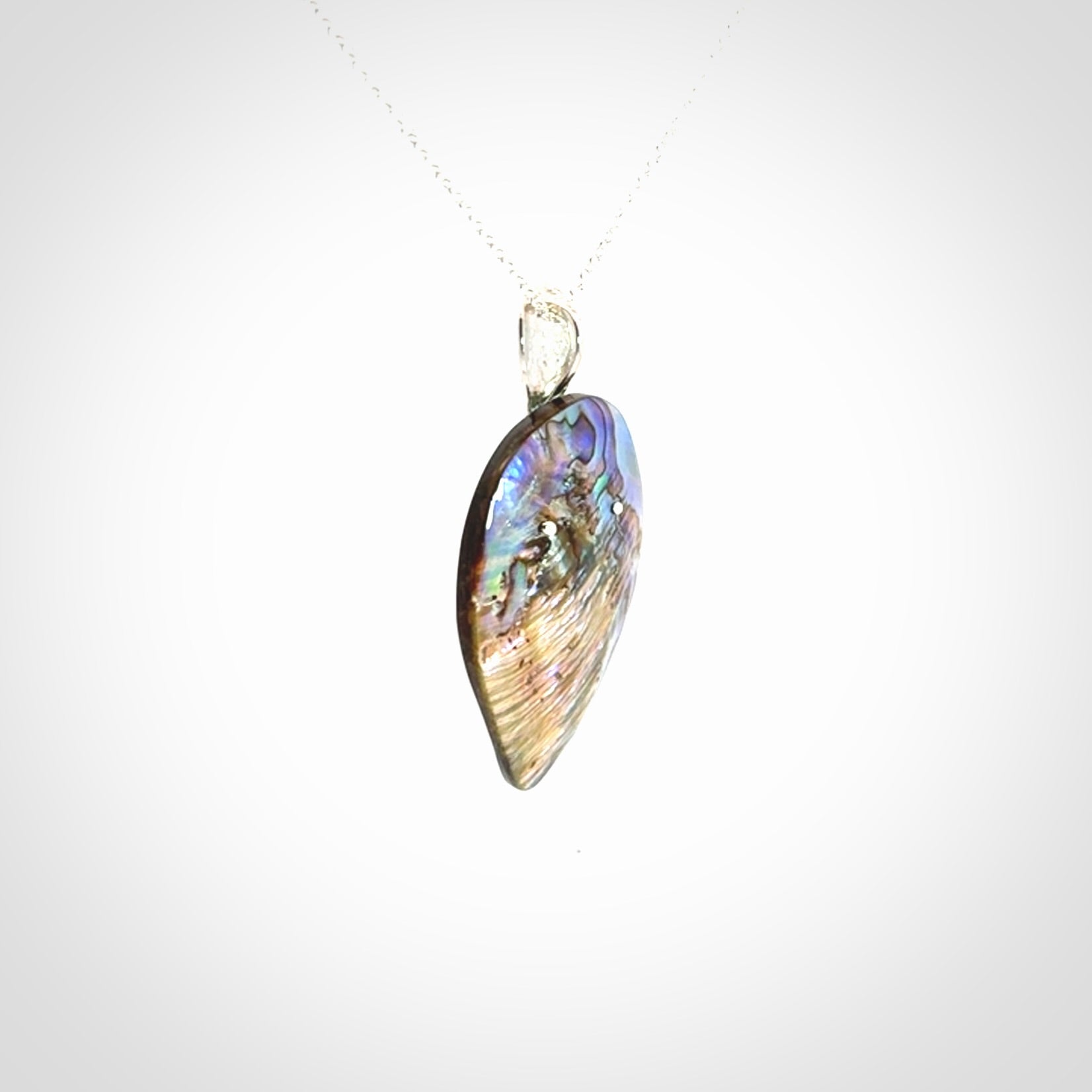 Hand Crafted Pāua Shell, Black Mabe Pearl and Sterling Silver pendant