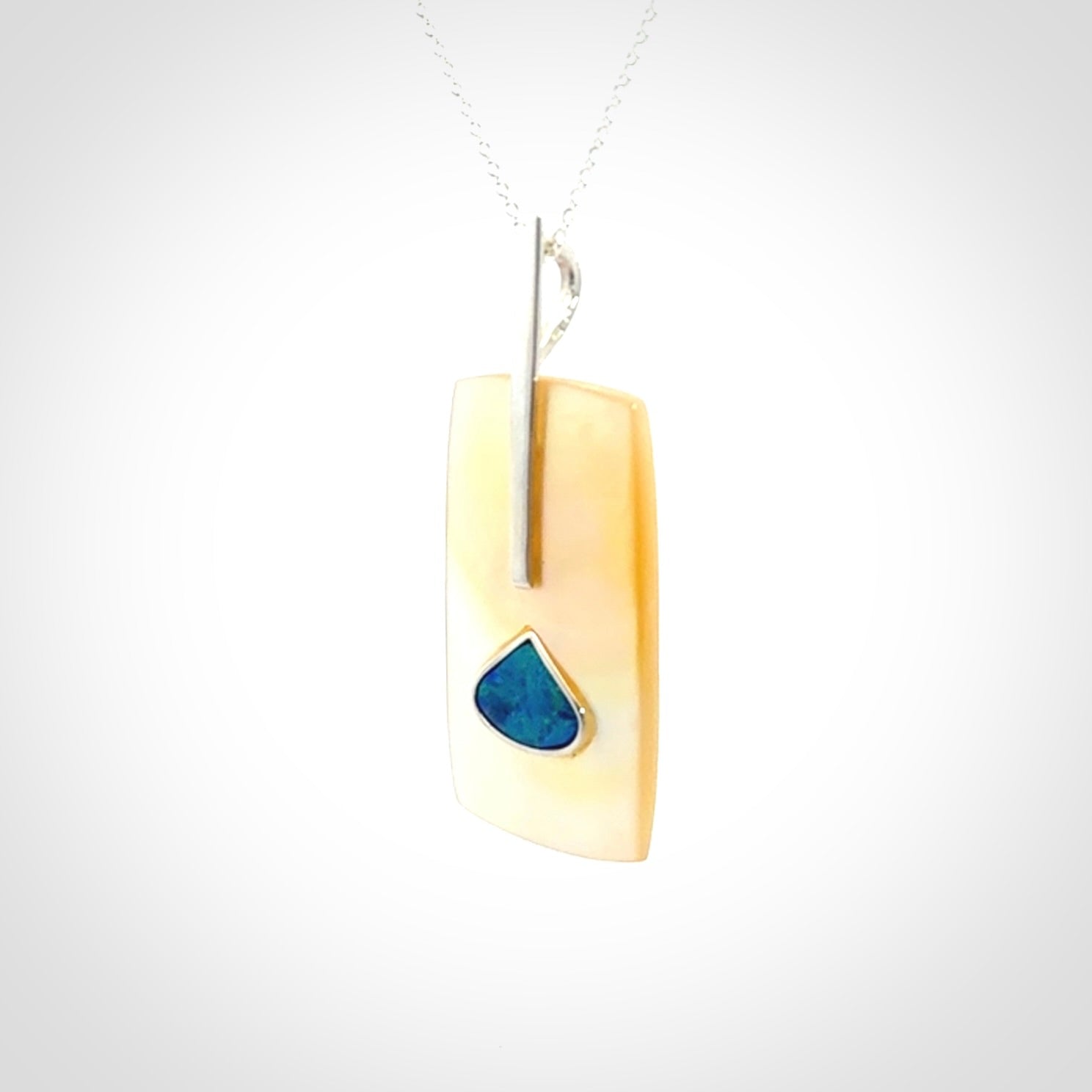 Mother of Pearl with Opal and Sterling Silver pendant