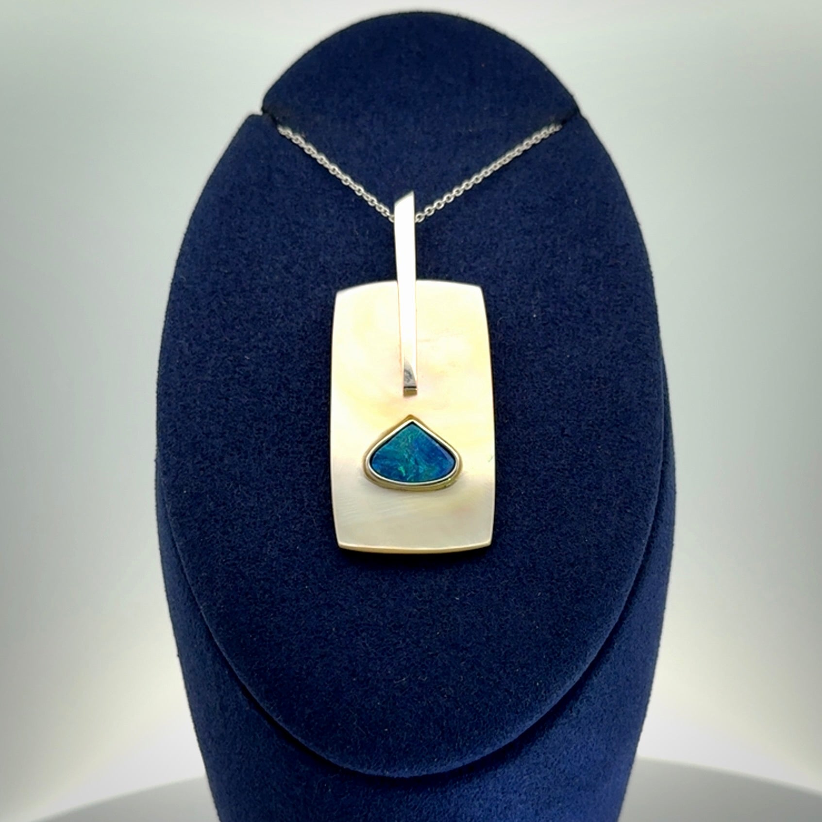 Mother of Pearl with Opal and Sterling Silver pendant